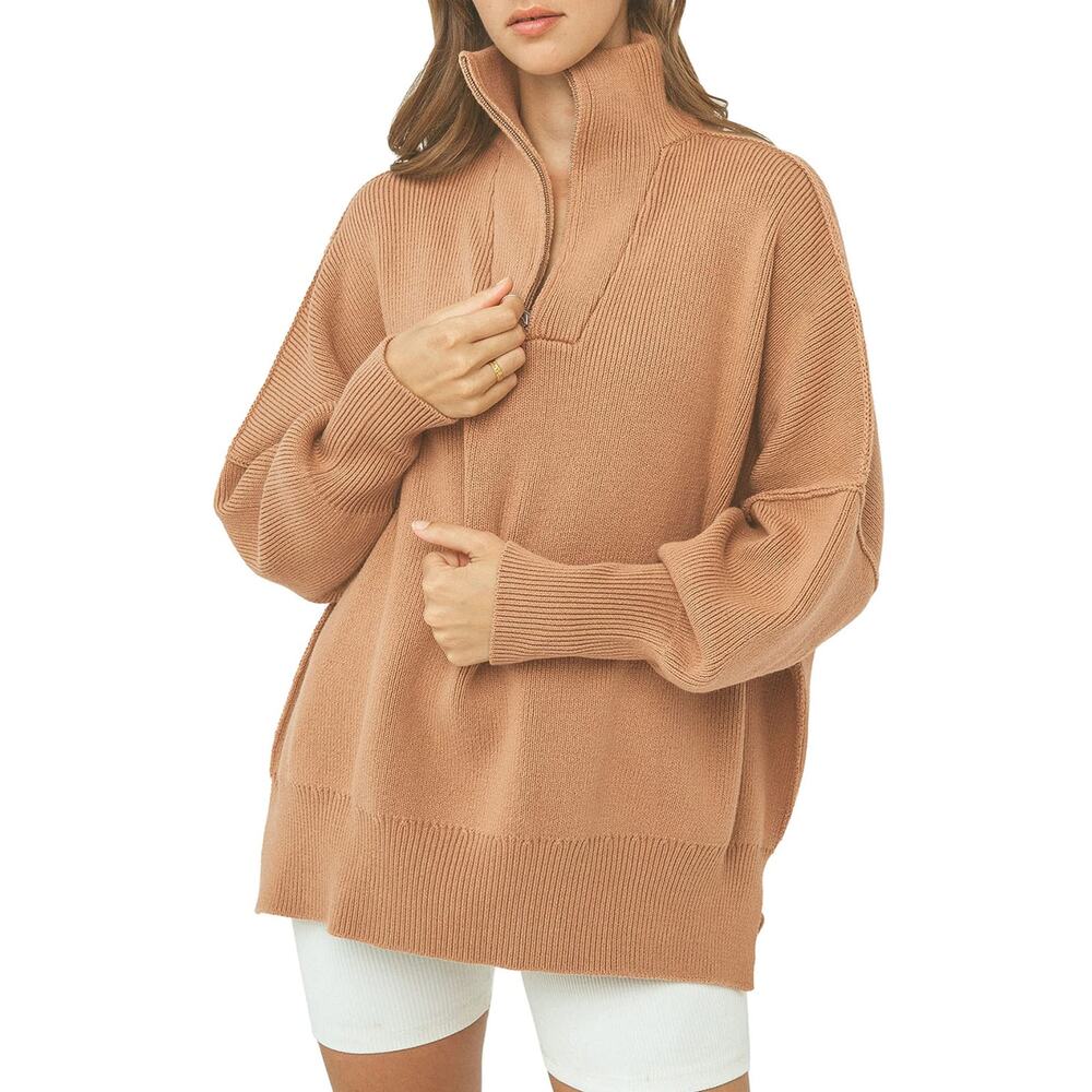 New Large Long Sleeve, Casual, Oversized, Quarter Zip Pullover Sweater